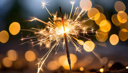 burning sparkler with bokeh light backgroundの素材
