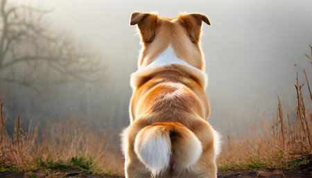 dog back view on whiteの素材