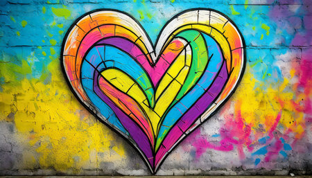 illustration of a love symbol in the form of a colorful graffiti heart on a wall generative aiの素材
