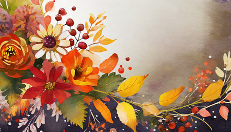 autumn flower corner digitally paintedの素材