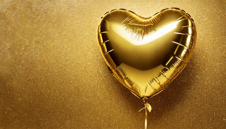 gold heart shaped valentines balloon on gold background wallpaper textureの素材