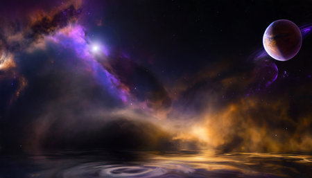 science fiction wallpaper beauty of deep space colorful graphics for background like water waves clouds night sky universe galaxy planetsの素材