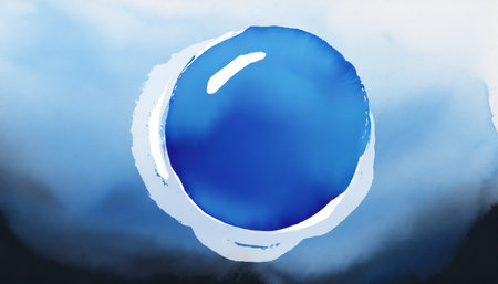 blue watercolor paint round shape with liquid fluid on background for design elementsの素材