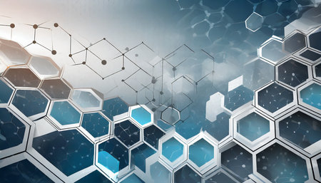hexagon background design geometric abstract background with molecular structureの素材