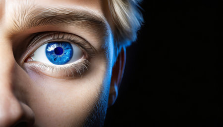 abstract blue eye with space an human eye on black background generative aiの素材