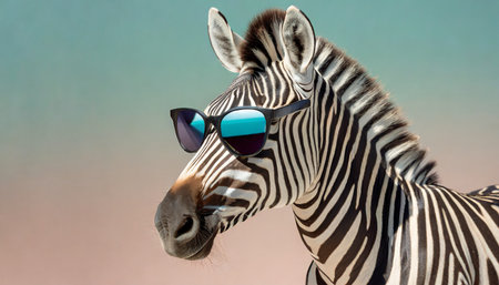 creative animal concept zebra in sunglass shade glasses on solid pastel background commercial editorial advertisement surreal surrealismの素材