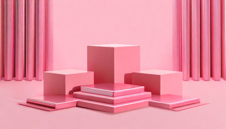 cube winner pink podium product display pedestal empty studio scene cosmetic beauty and fashion banner concept on pink background 3d illustration renderingの素材
