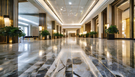 sparkling marble floor in modern commercial lobby clean shiny tiles for office and hall interior generative aiの素材