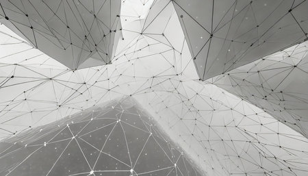 abstract background consisting of triangles in space polygonal white background plexus effect 3d renderingの素材