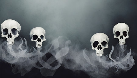 banner with ghost skulls illustration horror background with a mist like ghost skullsの素材