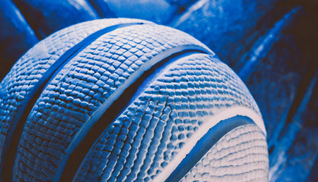 closeup detail of volleyball ball texture background blue filterの素材