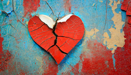 broken heart on cracked paint backgroundの素材