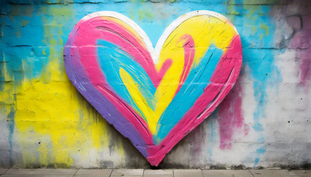 colorful graffiti heart on wall as love symbol illustration generative aiの素材