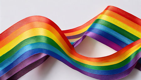 colorful rainbow ribbon border design lgbt colourful corner design on white background gay pride design curly waving ribbon or banner with flag of lgbtq pride borderの素材