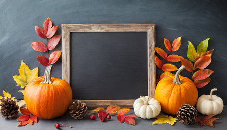fall chalkboard frame with pumpkinsの素材