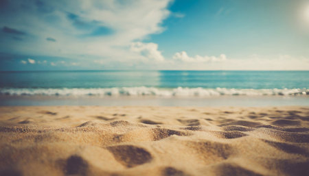 seascape abstract beach background calm sea and sky focus on sand foreground vintage color toneの素材