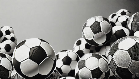 wallpaper with soccer balls white background with copy space sports template banner for birthday cards invitations football themed advertisements generative aiの素材
