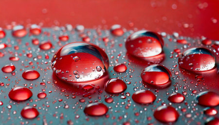 water drops on a red backgroundの素材