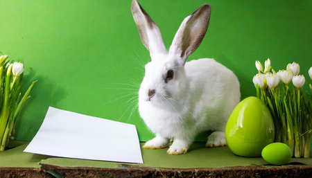 white easter rabbit with sheet for a text writing easter conceptの素材