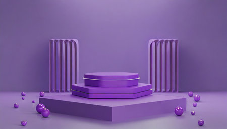 3d background product display podium scene with purple geomatric platform purple background with 3d podium empty space for product text and promotion 3d illustation renderの素材