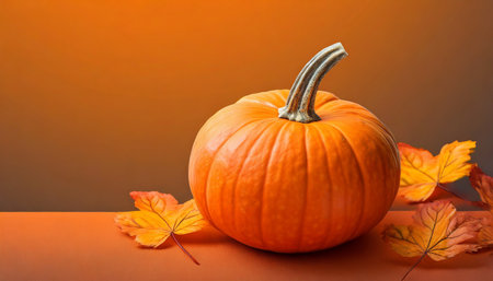 autumn orange pumpkin on an orange backgroundの素材