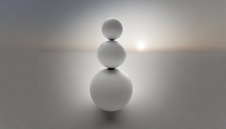 balance three white spheres 3d illustrationの素材