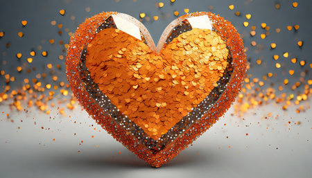 draws a heart shape festive effect with orange sequins 3d illustrationの素材