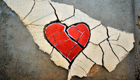 a broken heart drawing of a heart on a cracked wall broken relationships treason and betrayal past love a quarrelの素材