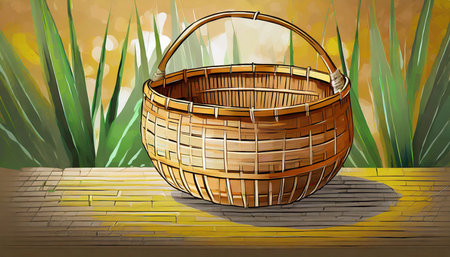 bamboo basket illustration art with a background generative aiの素材