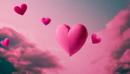 pink heart levitating with pink backgroundの素材
