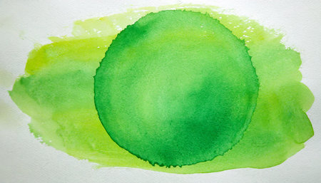 abstraction hand drawn green watercolor circle on white backgroundの素材