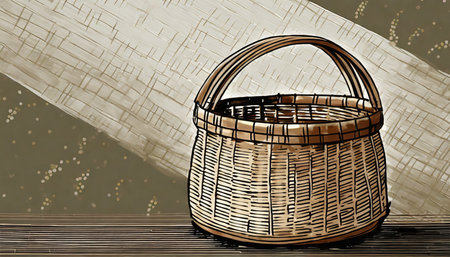 bamboo basket illustration art with a background generative aiの素材