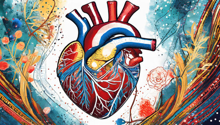 human heart on white background colored creative illustration in futuristic style visual for design of medicalの素材