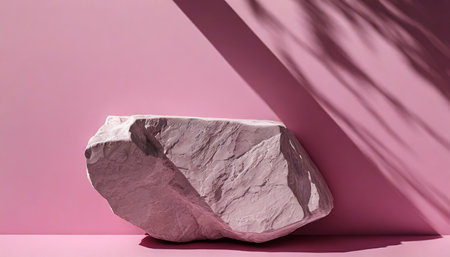 3d display stone podium pink background nature rock in sun shadow glamour minimal pedestal for beauty cosmetic product presentation flat lay feminine template top view studio 3d renderの素材