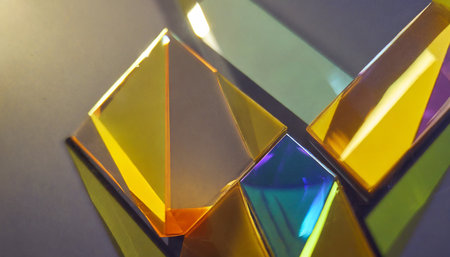 abstract background with various shiny crystal geometric shapes glass surface rainbow colors polygons for ux designers generative aiの素材