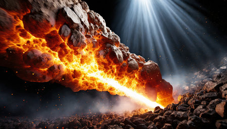 meteorite fire on backgroundの素材