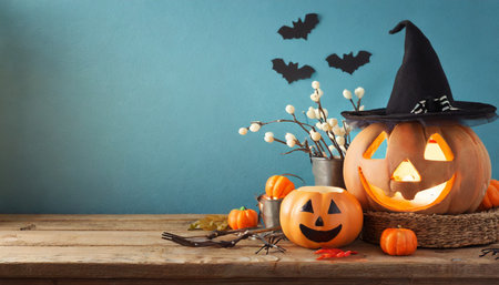 halloween holiday concept with jack o lanternの素材