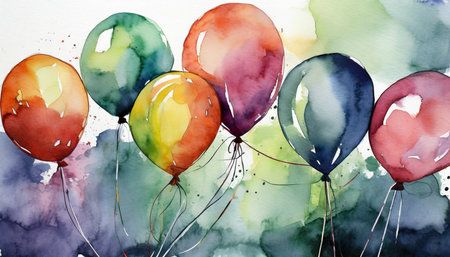 color balloons watercolor illustration on backgroundの素材