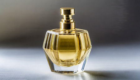 a gold glass bottle containing men s eau de parfum is seen on a background it is a fragrance for men and comes in a spray form this modern luxury parfum de toilette includes hints ofの素材