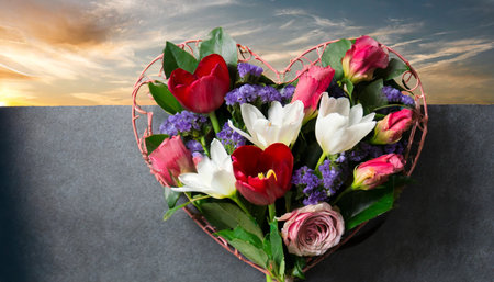 bouquet of flowers in heart shape valentine s day mother s day women s day background generative aiの素材