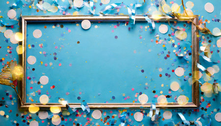 blue background frame with confettiの素材