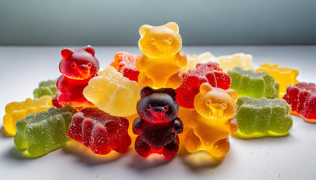 group of colorful jelly gummy bears on a white background tasty jelly candiesの素材