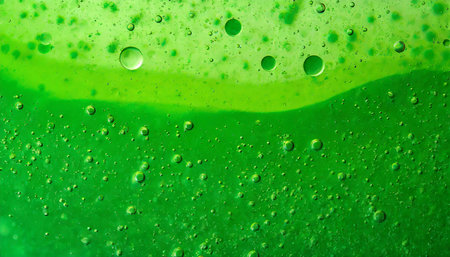 bright green liquid background of bubbles with movementの素材