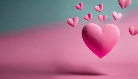 pink heart levitating with pink backgroundの素材