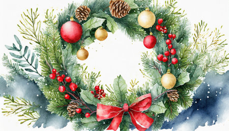 watercolor christmas wreath illustration ai generativeの素材