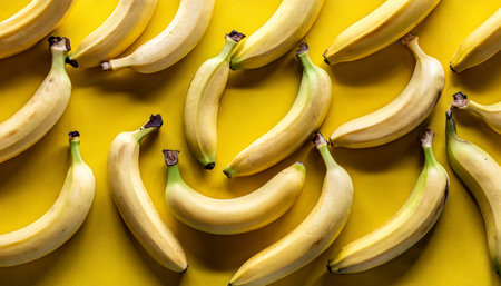 Photo pour banana pattern on a yellow background exotic fruit repetition viewed from above top view - image libre de droit