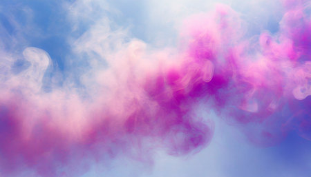 blurred pink and purple smoke on light blue background soft smoke textureの素材