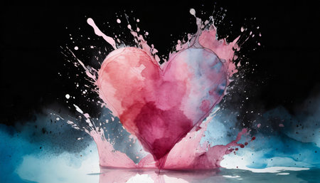 heart shape splash from water paint backgroundの素材
