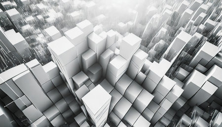 abstract white digital background with random cubes structure 3d render illustrationの素材