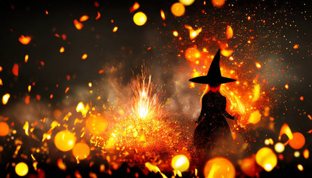 halloween witch fire embers particles over black background fire sparks background abstract dark glitter fire particles lightsの素材